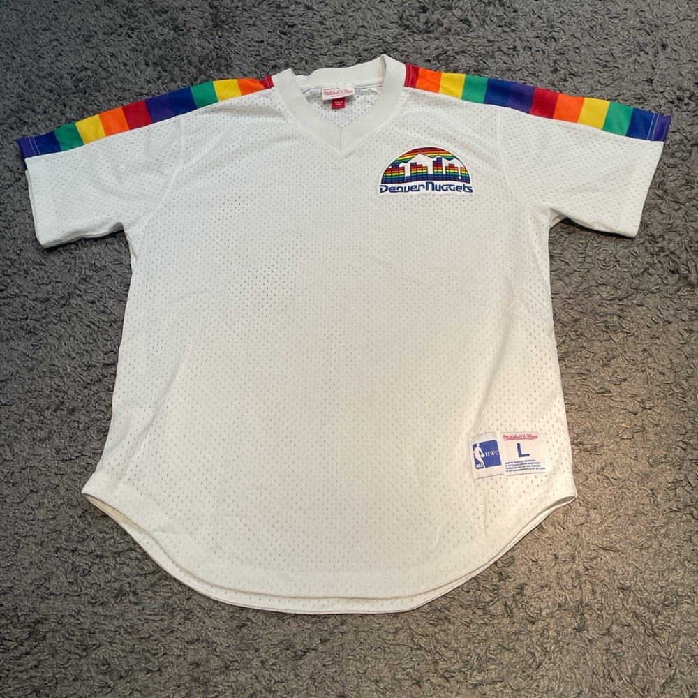 Mitchell & Ness Denver Nuggets White Jersey with Rainbow Accents